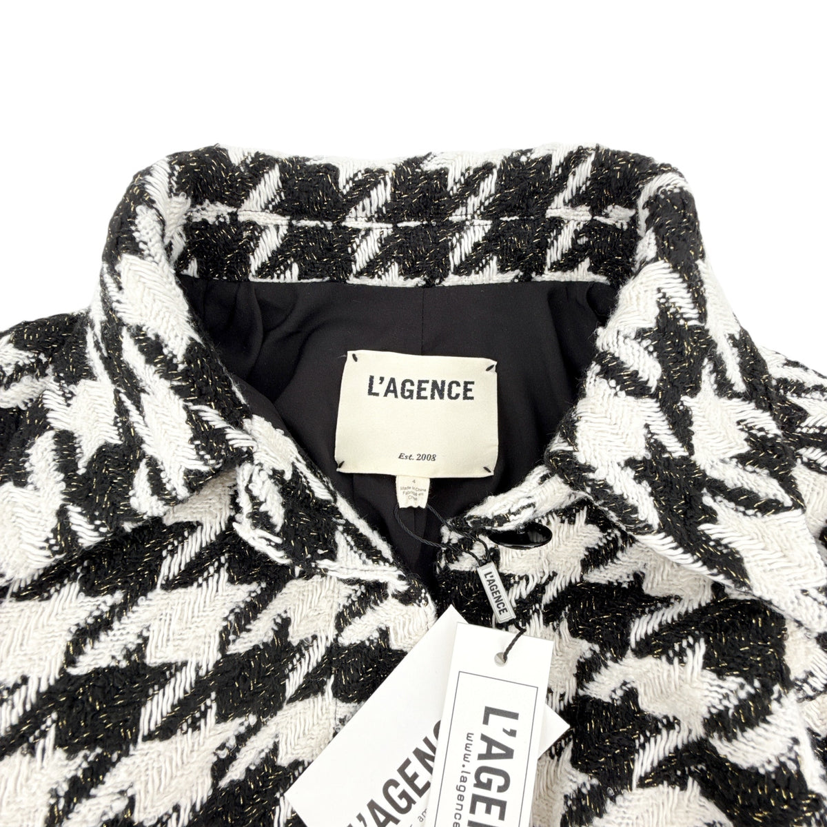 L'AGENCE Bridges Crop Jacket in Ecru Black & Gold Houndstooth 4|S