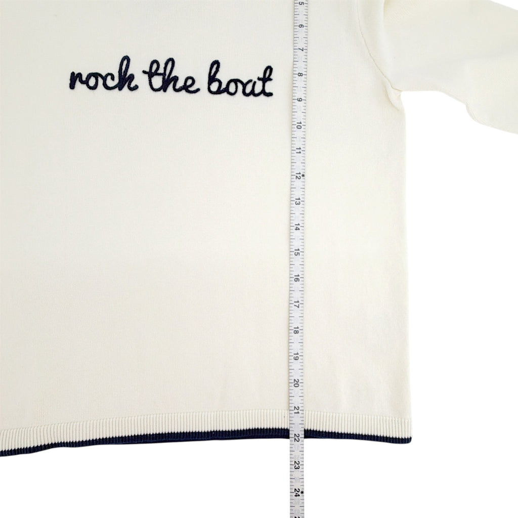 PINK PINEAPPLE Rock the Boat Embroidered Boat Neck Cotton Sweater Ivory S