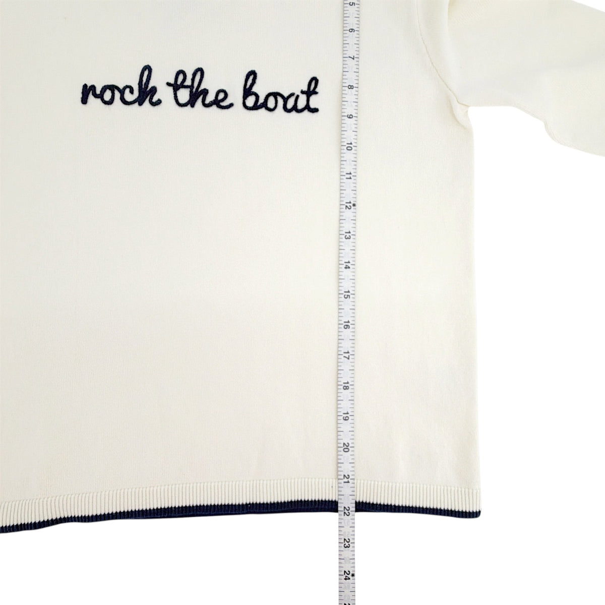 PINK PINEAPPLE Rock the Boat Embroidered Boat Neck Cotton Sweater Ivory S