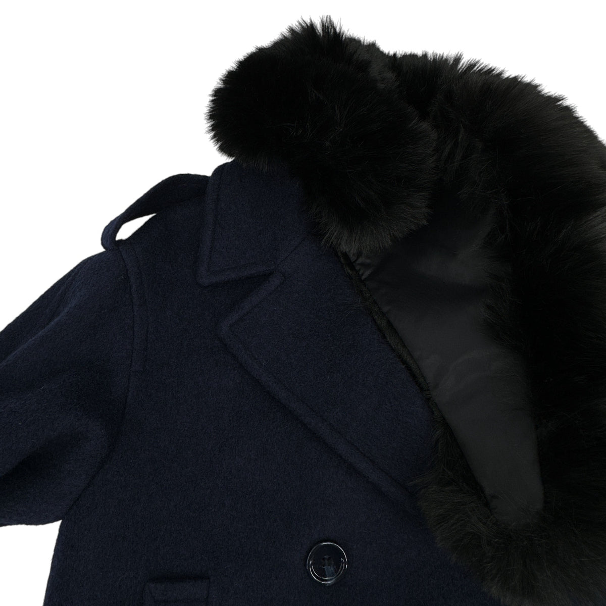 MERCER COLLECTIVE Georgia Faux Fur Collar Double-Breasted Peacoat S
