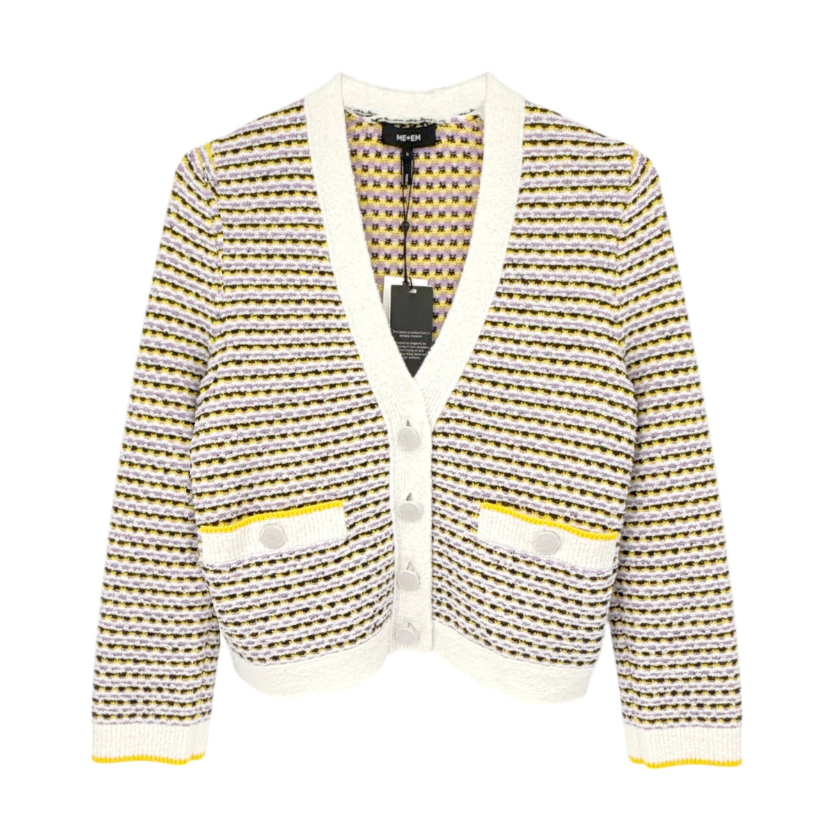 ME+EM Summer Jacquard 3/4 Sleeve Jacket in Cream Multi S