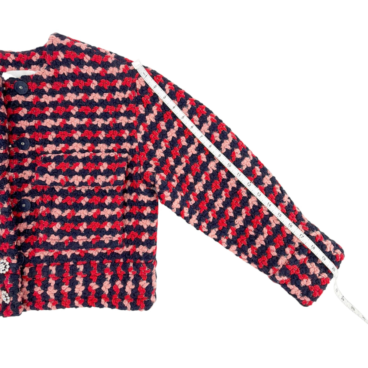 ESSENTIEL ANTWERP Wool Blend Tweed Jacket in Navy Peach & Red XS