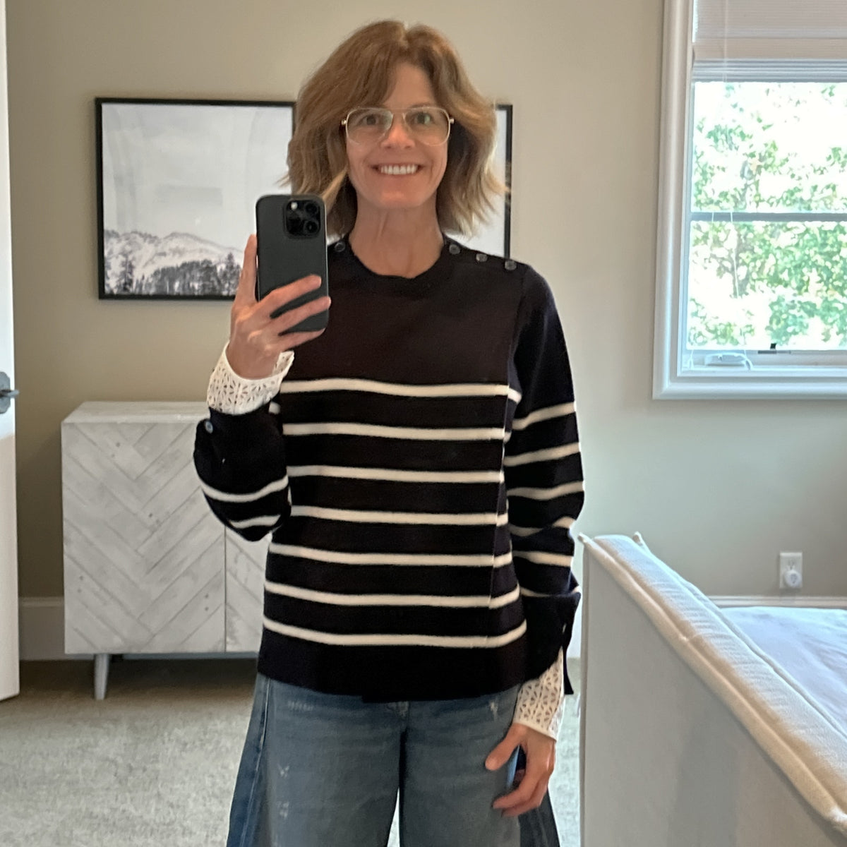 3.1 PHILLIP LIM Sailor Stripe Lace Cuff Sweater S