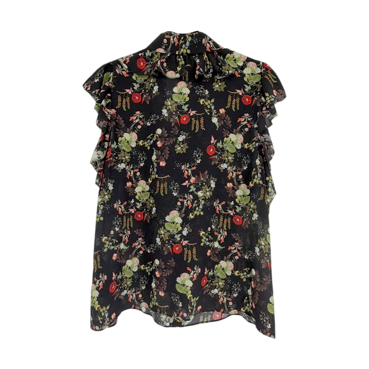 ALICE+OLIVIA Floral Ruffle Blouse in Blush Kiss Black S