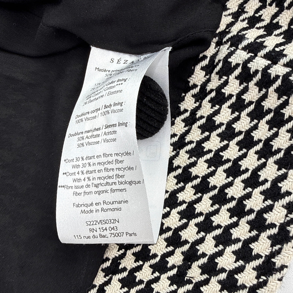 SEZANE Erwann Jacket in Houndstooth S
