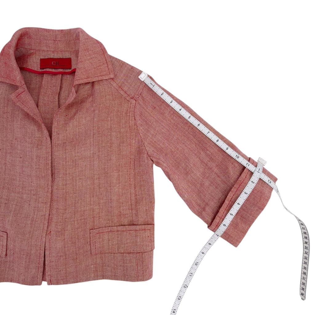 CAROLINA HERRERA Cropped Open Front Silk Blend Jacket in Red 4|S