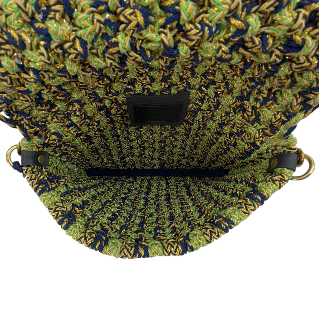 CLARE V. Ramya Bag in Green & Navy Metallic Crochet