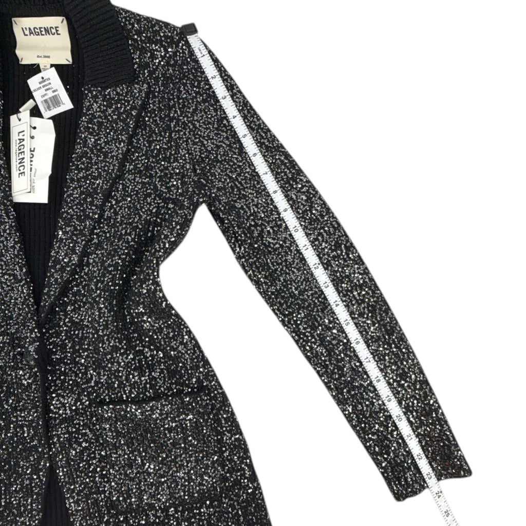 L'AGENCE Leonora Sequin Knit Blazer in Black Silver Sequin S