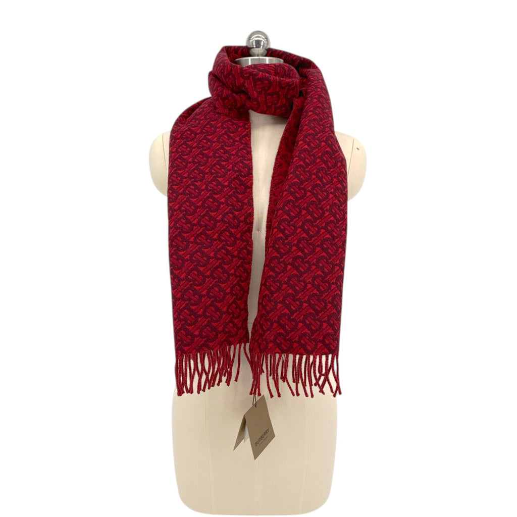 BURBERRY TB Motif Jacquard Cashmere Scarf in Red