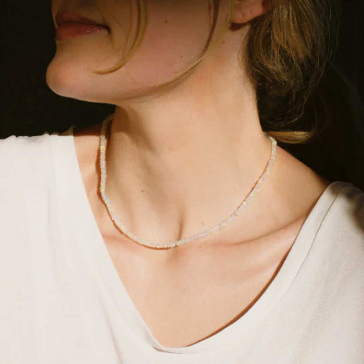 THE SILVER WREN Ethiopian Opal Beaded Necklace