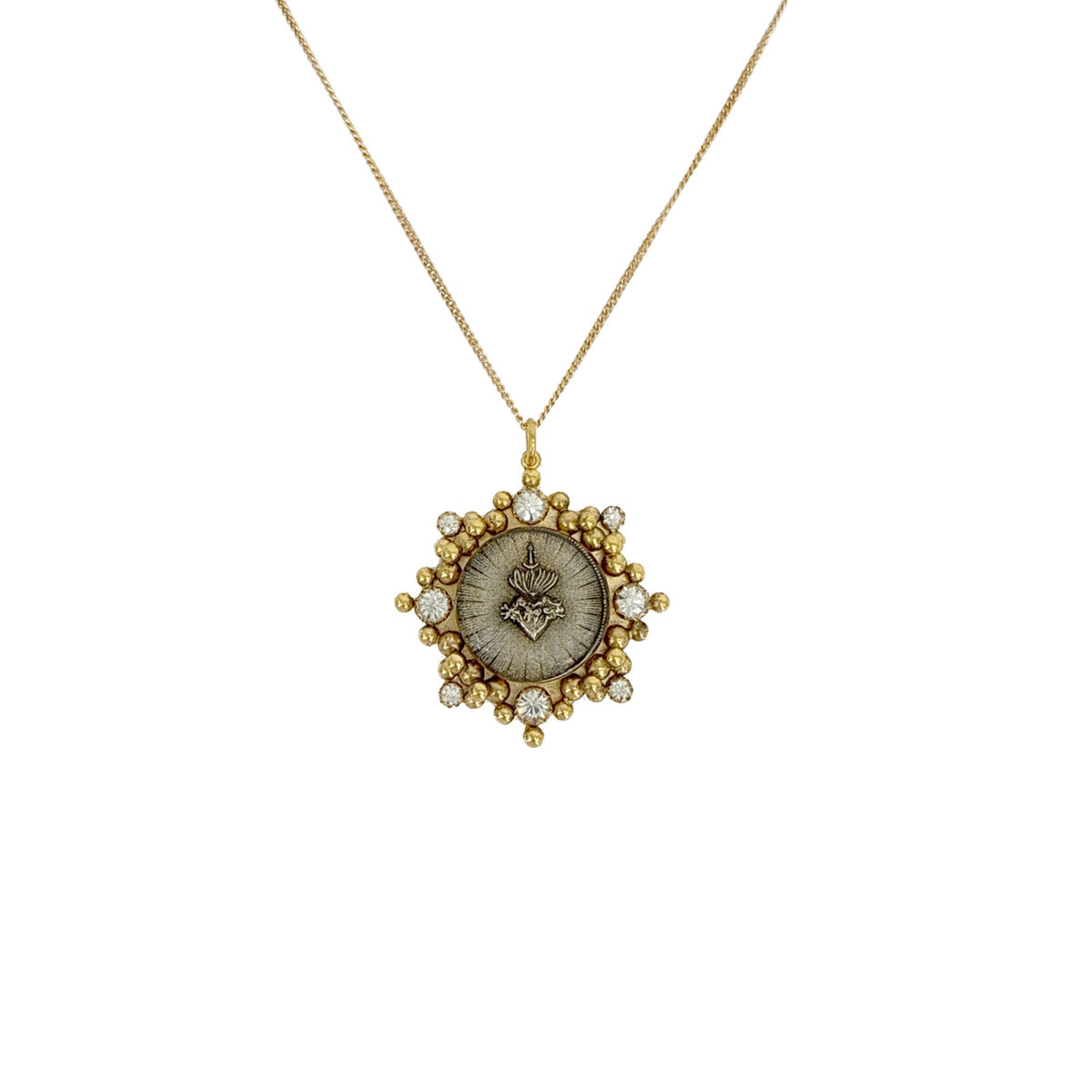 VSA Cloister Sacred Heart Charm Necklace in Gold