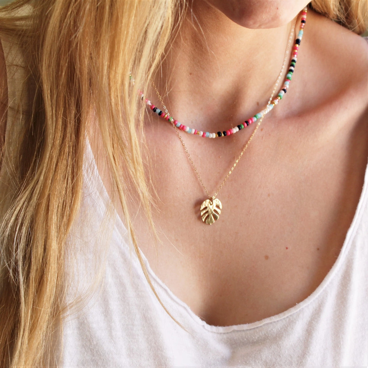 THE SILVER WREN Unity Beaded Necklace in Navy, Green, & Pink