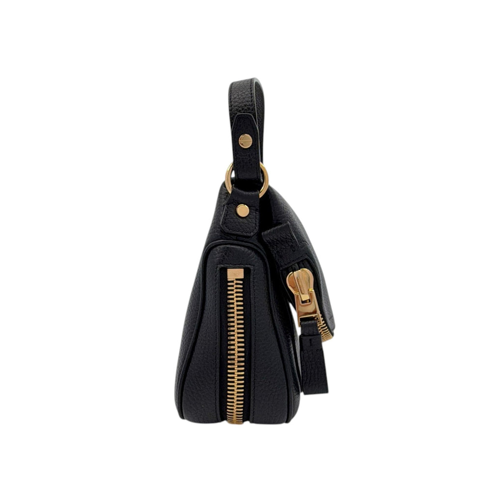 TOM FORD Jennifer Medium Double Strap Bag in Black Grained Leather