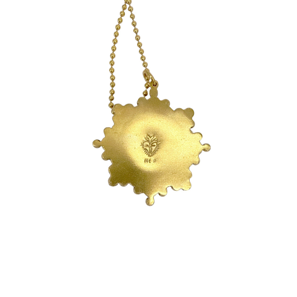 VSA Cloister Sacred Heart Charm Necklace Gold Ball Chain in Gold