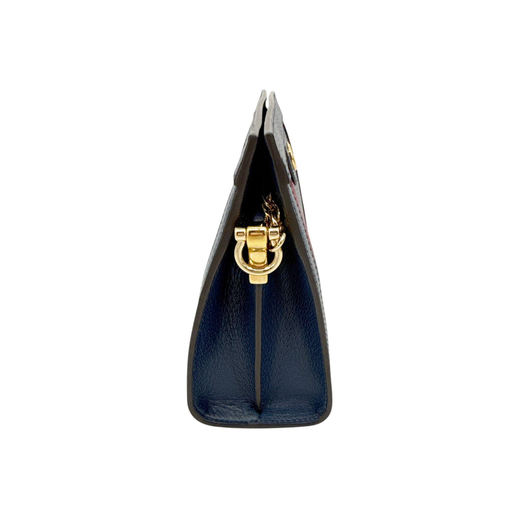 GUCCI Ophidia Chain Shoulder Bag Textured Calfskin Web in Blue Agata
