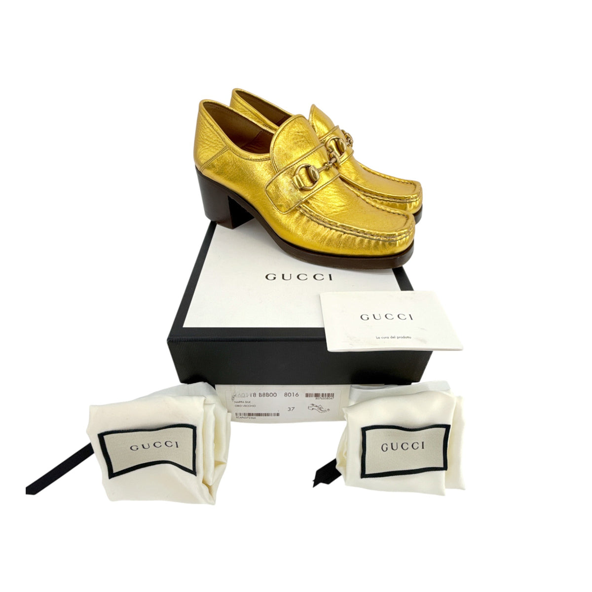GUCCI Vegas Horsebit Collapsible Heel Metallic Leather Loafer 37