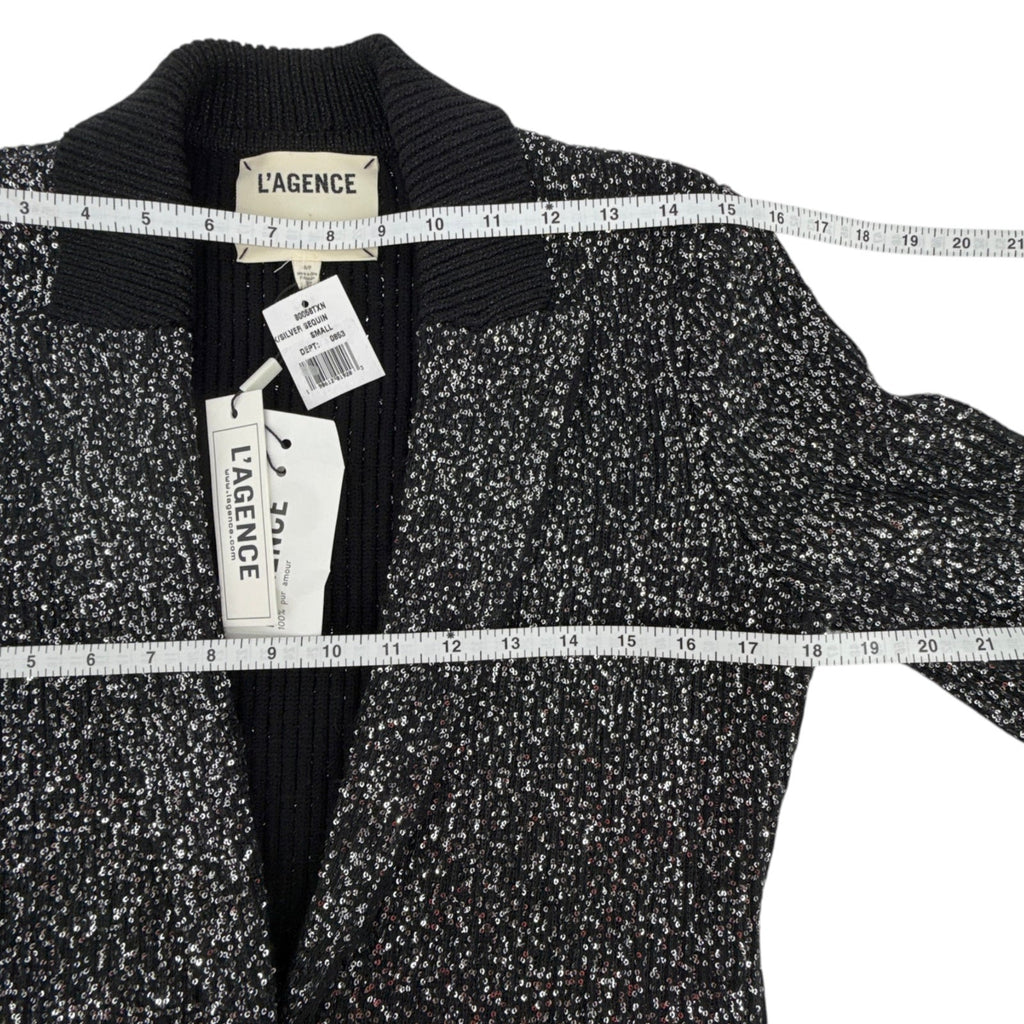 L'AGENCE Leonora Sequin Knit Blazer in Black Silver Sequin S