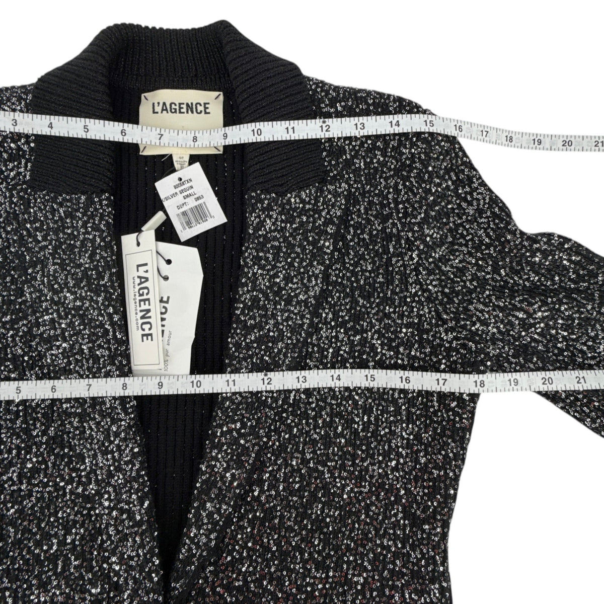 L'AGENCE Leonora Sequin Knit Blazer in Black Silver Sequin S