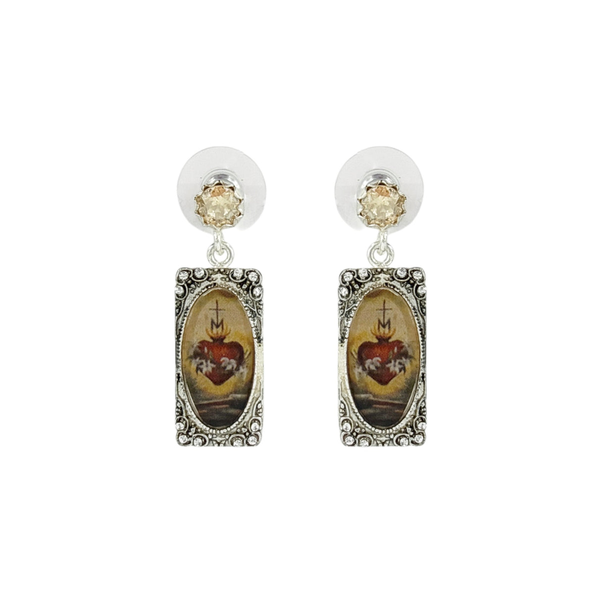 VIRGINS SAINTS & ANGELS VSA Retablo Rectangular Framed Earrings in Silver