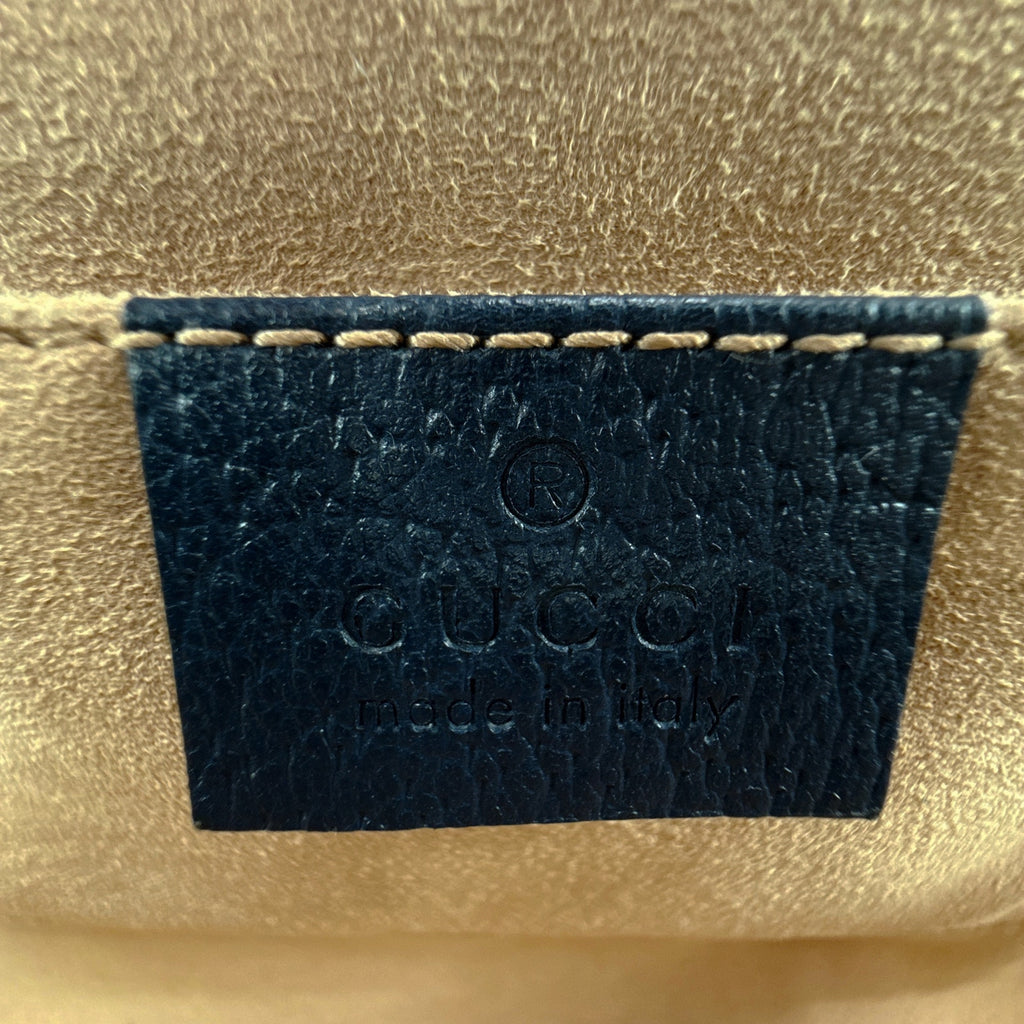 GUCCI Ophidia Chain Shoulder Bag Textured Calfskin Web in Blue Agata