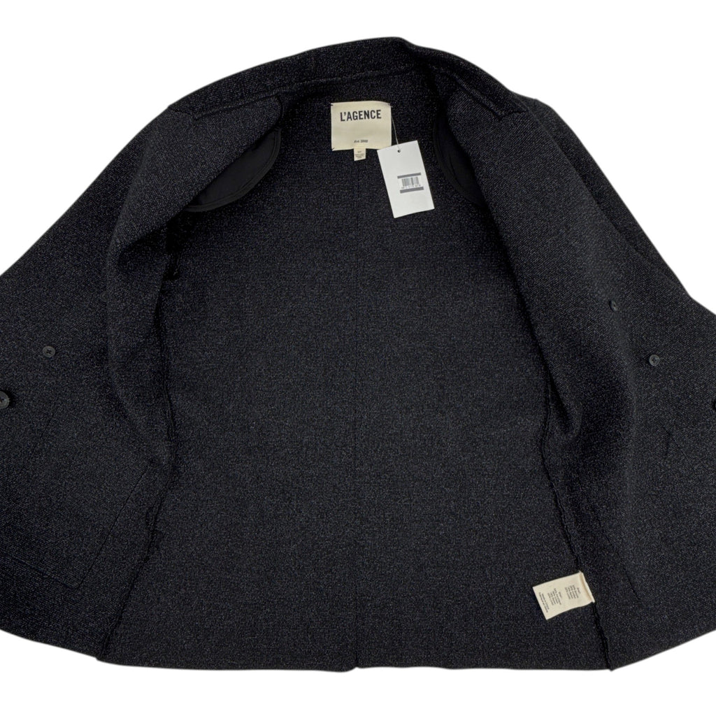 L'AGENCE Kenzie Metallic Knit Blazer in Black & Gunmetal Lurex S