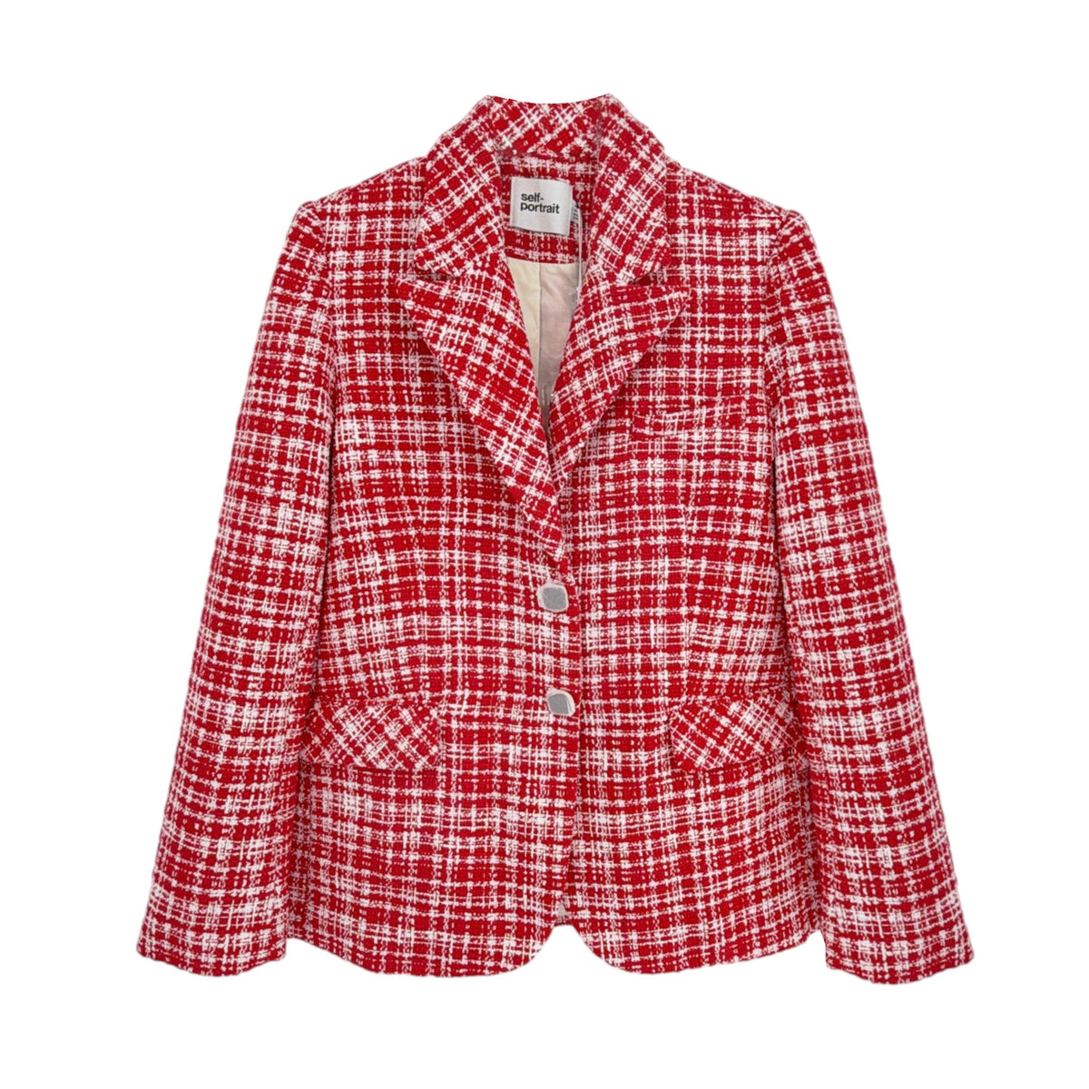 SELF-PORTRAIT Bouclé Checked Blazer in Red US4|S