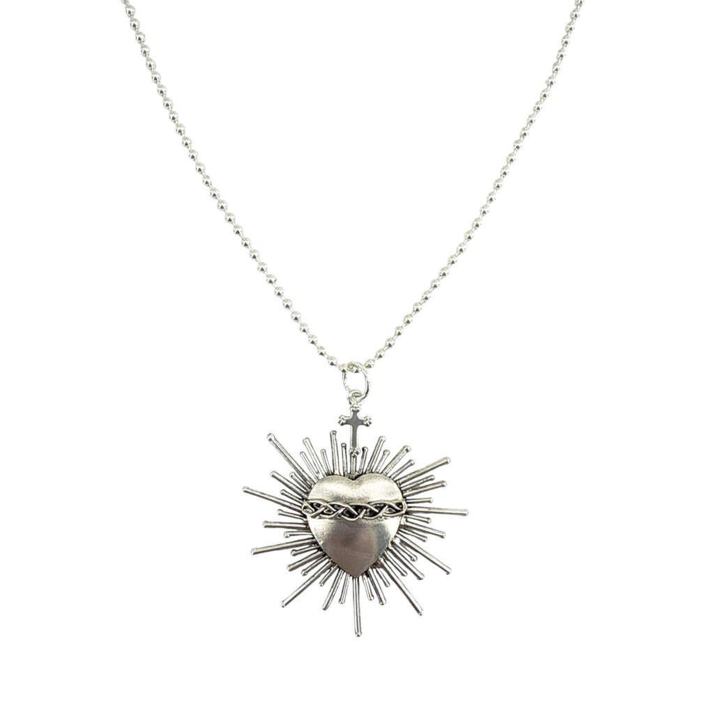 VSA Sacred Flame Charm Necklace Silver 34" Ball Chain