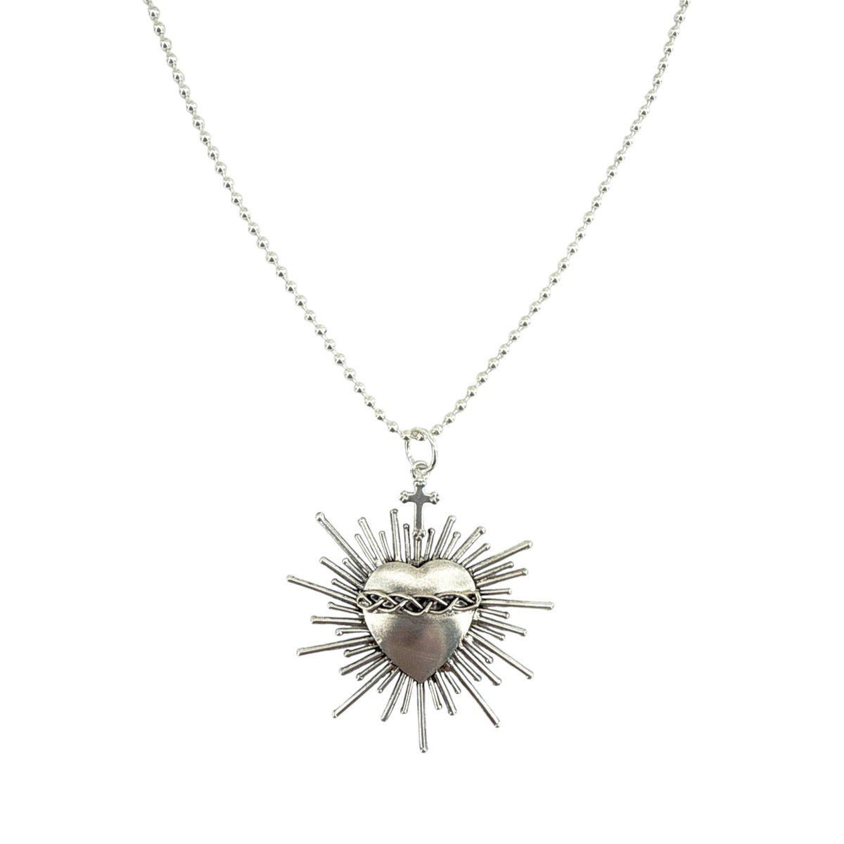 VSA Sacred Flame Charm Necklace Silver 34" Ball Chain