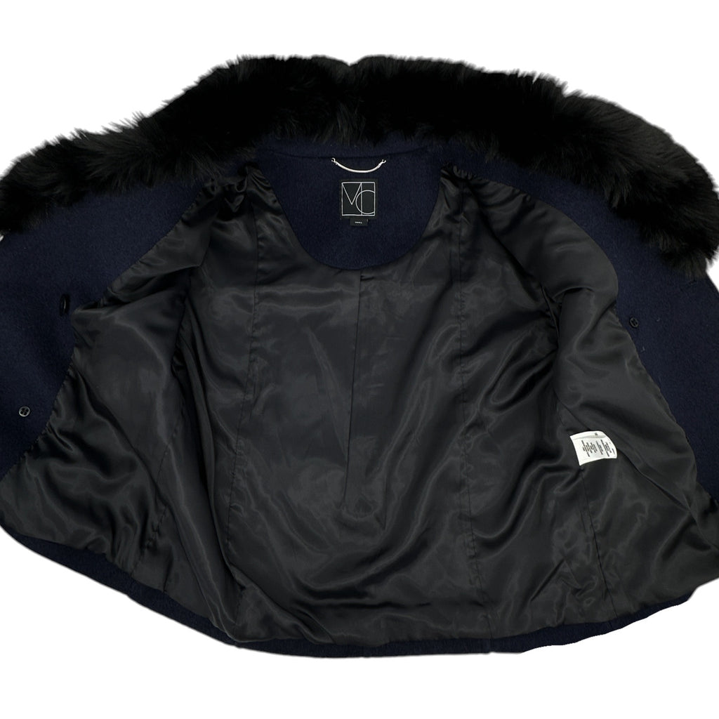 MERCER COLLECTIVE Georgia Faux Fur Collar Double-Breasted Peacoat S