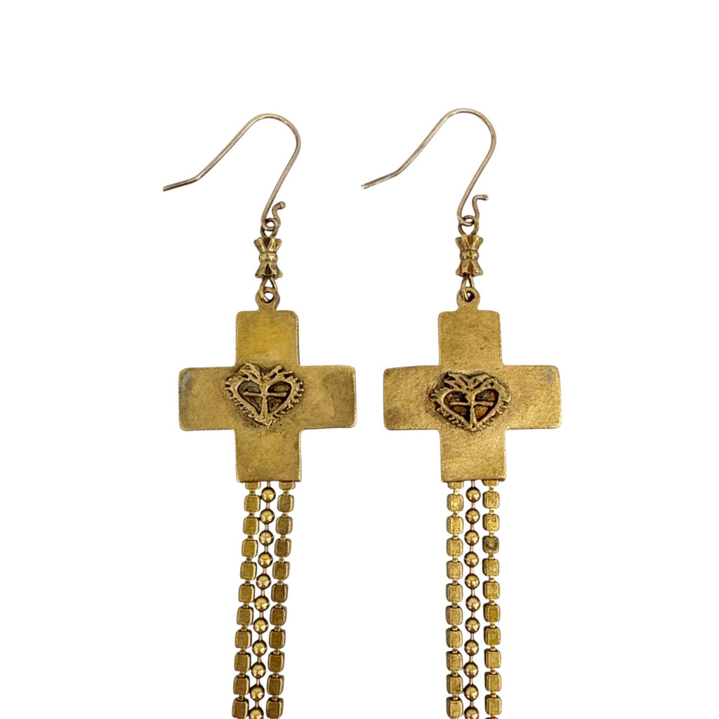 VIRGINS SAINTS & ANGELS VSA Resurrection Cross Chain Earrings in Gold & Blue