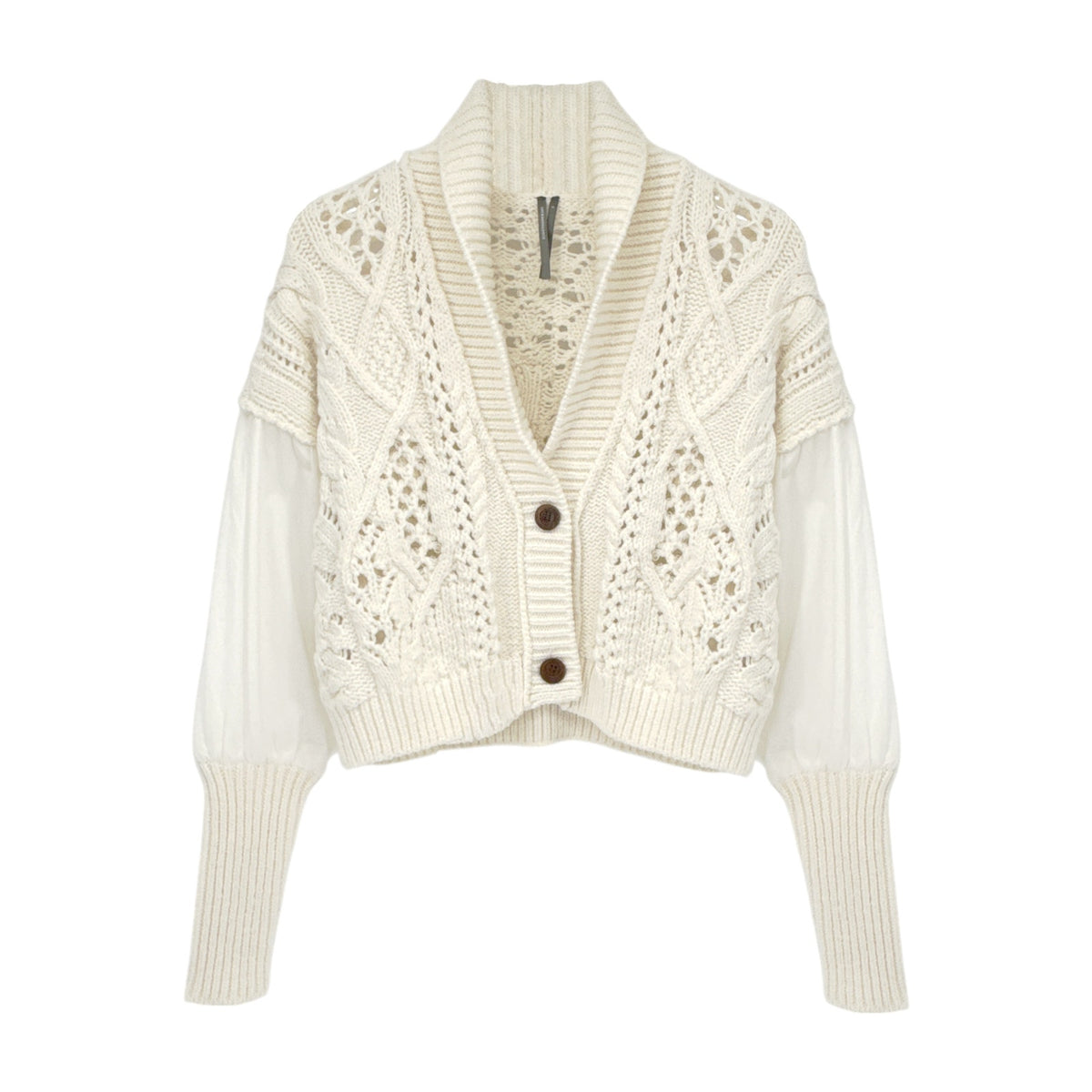 ANTHROPOLOGIE Balloon-Sleeve Twofer Cable-Knit Cardigan Sweater S