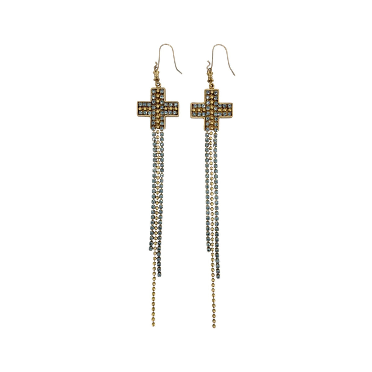 VIRGINS SAINTS & ANGELS VSA Resurrection Cross Chain Earrings in Gold & Blue