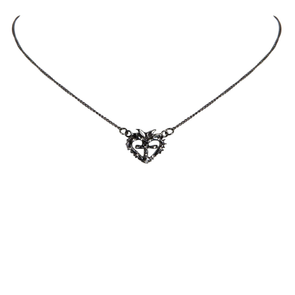 VSA Queen of Hearts Petite Logo Necklace Gunmetal