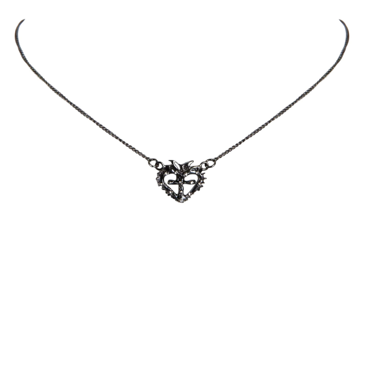 VSA Queen of Hearts Petite Logo Necklace Gunmetal