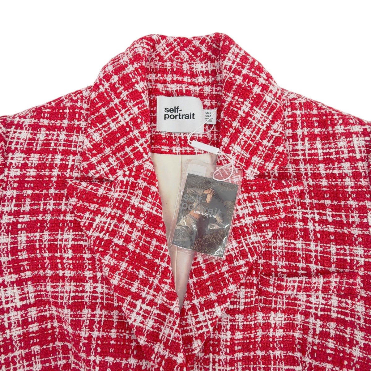 SELF-PORTRAIT Bouclé Checked Blazer in Red US4|S