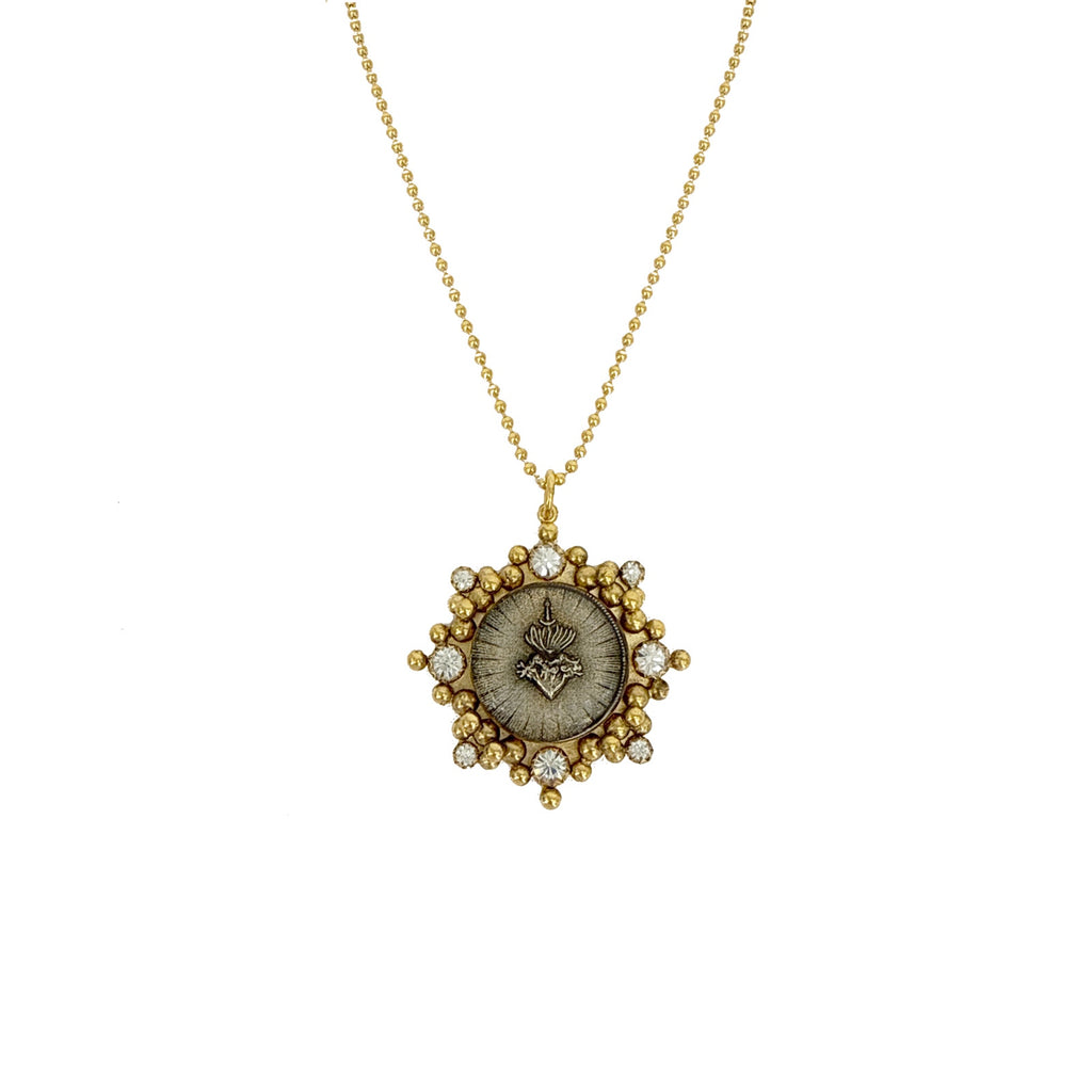 VSA Cloister Sacred Heart Charm Necklace Gold Ball Chain in Gold