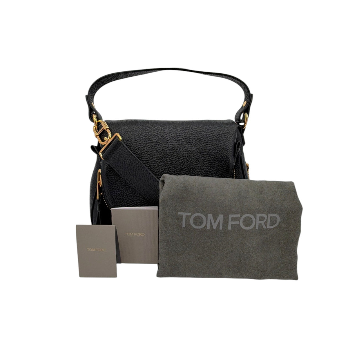 TOM FORD Jennifer Medium Double Strap Bag in Black Grained Leather