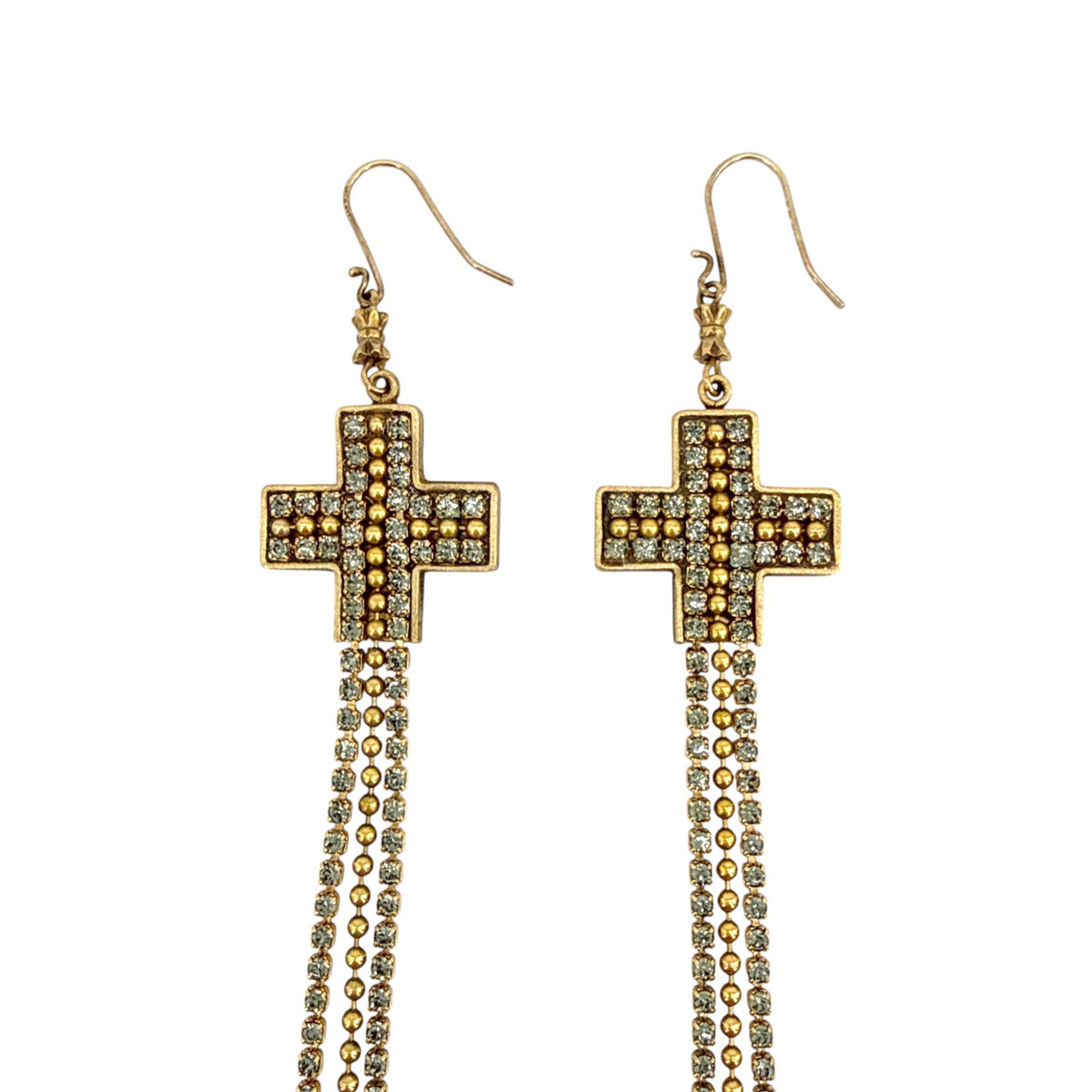 VIRGINS SAINTS & ANGELS VSA Resurrection Cross Chain Earrings in Gold