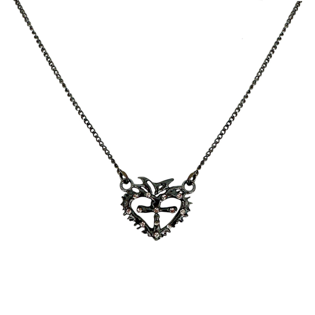VSA Queen of Hearts Petite Logo Necklace Gunmetal