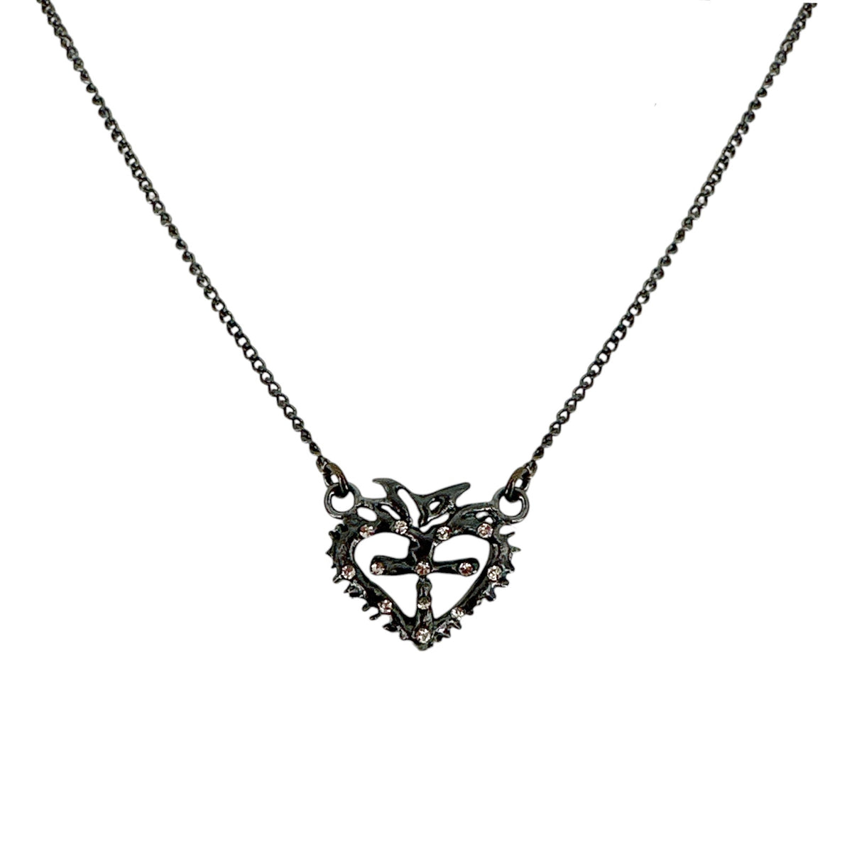 VSA Queen of Hearts Petite Logo Necklace Gunmetal
