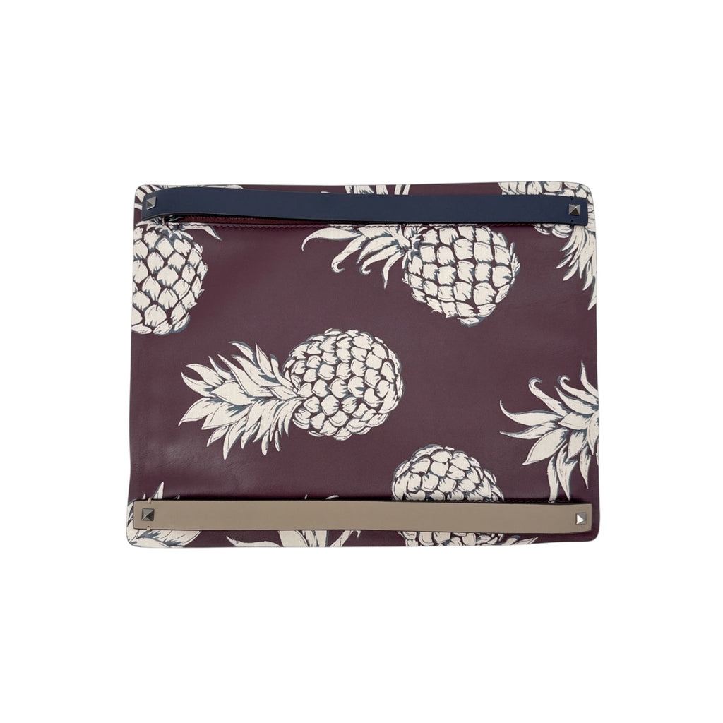 VALENTINO GARAVANI Leather Pineapple Clutch in Ruby/Ivory