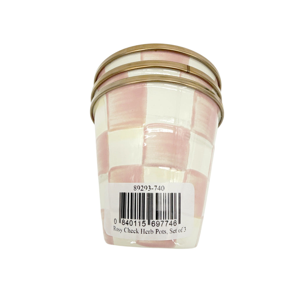 MACKENZIE-CHILDS Herb Pots in Rosy Check Set of 3