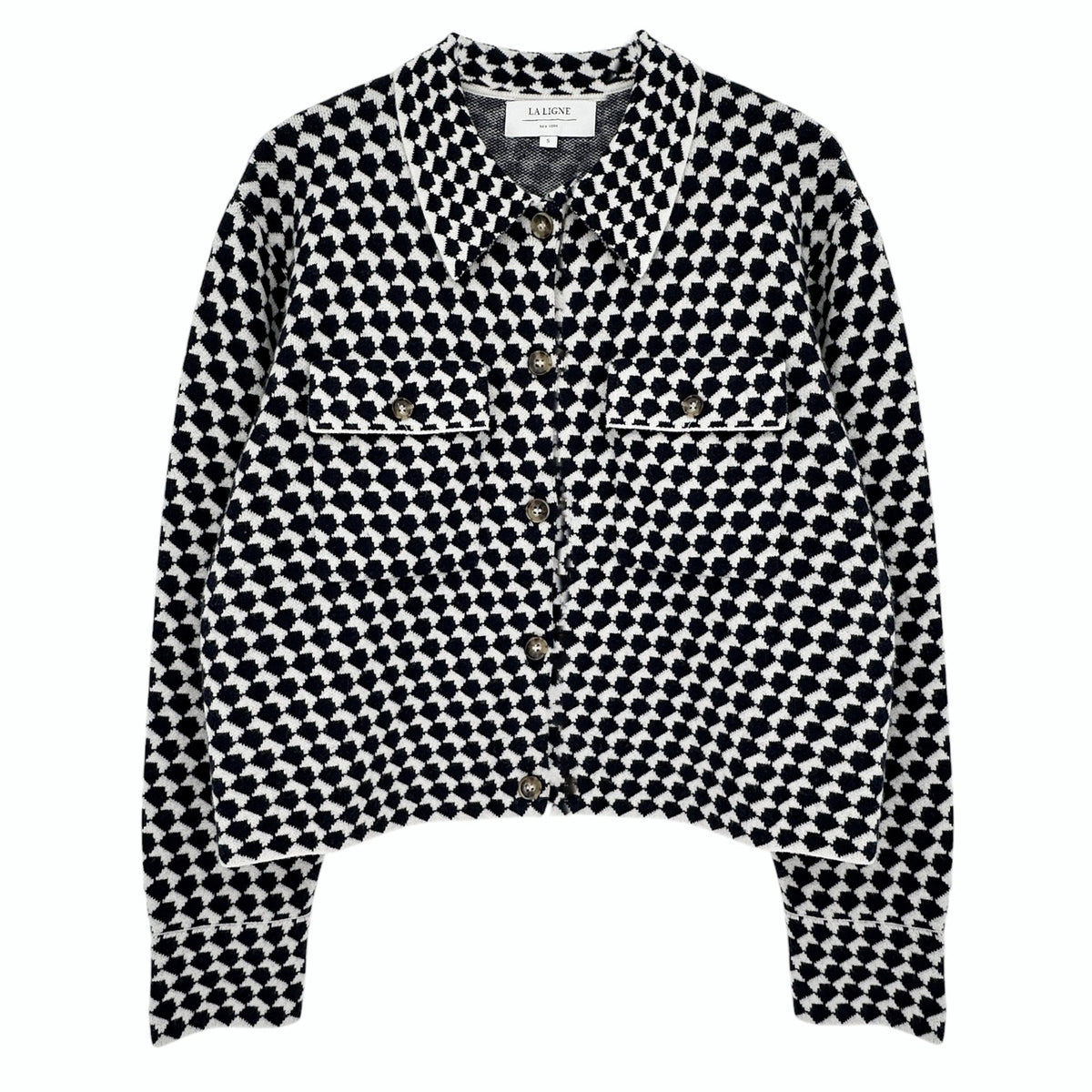 LA LIGNE Patterned Cropped Jane Jacket in Navy & Ivory S