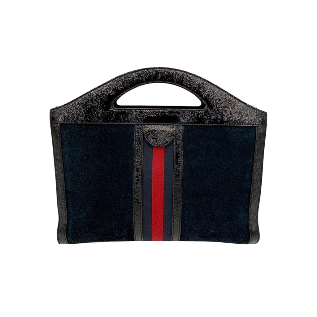 GUCCI Ophidia Cut Out Handle Bag Suede Medium in Navy