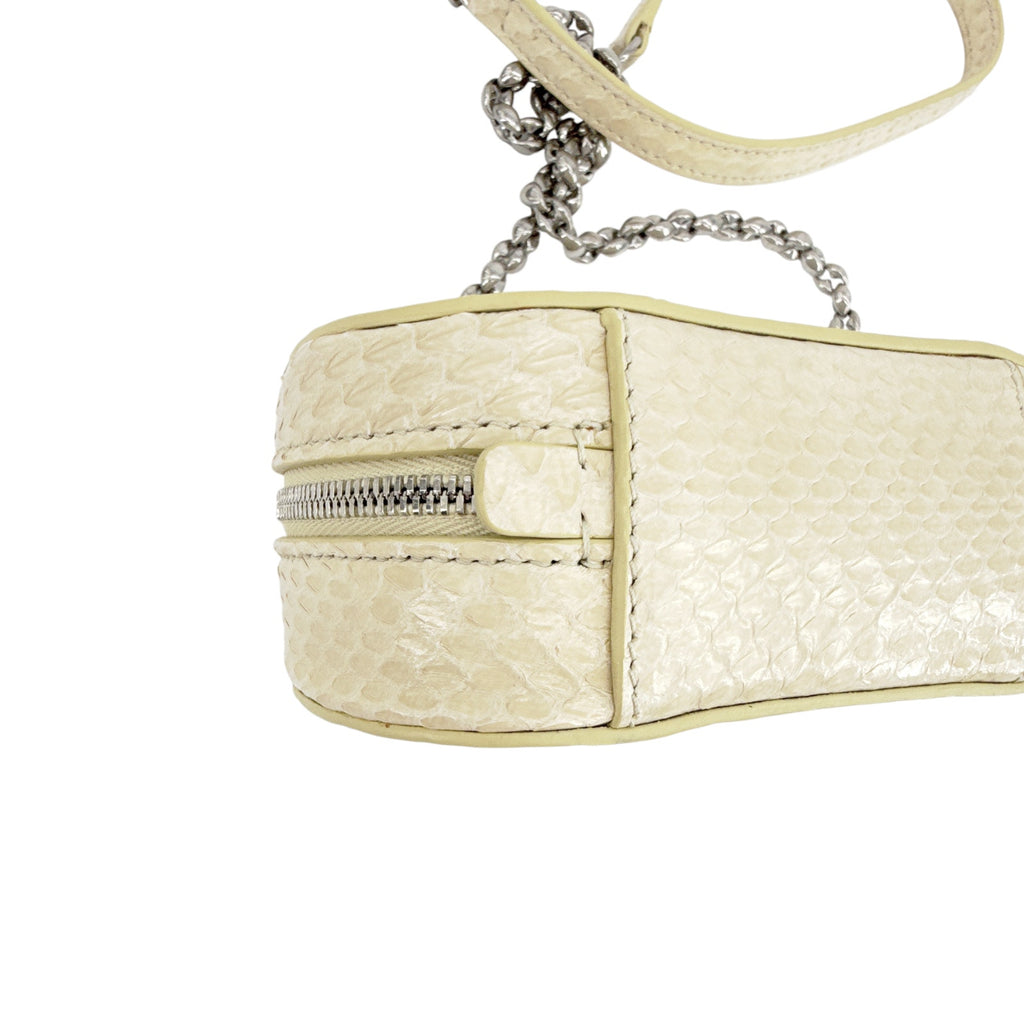 JIL SANDER Tradition Mini Snakeskin Bag with Chain in Ivory