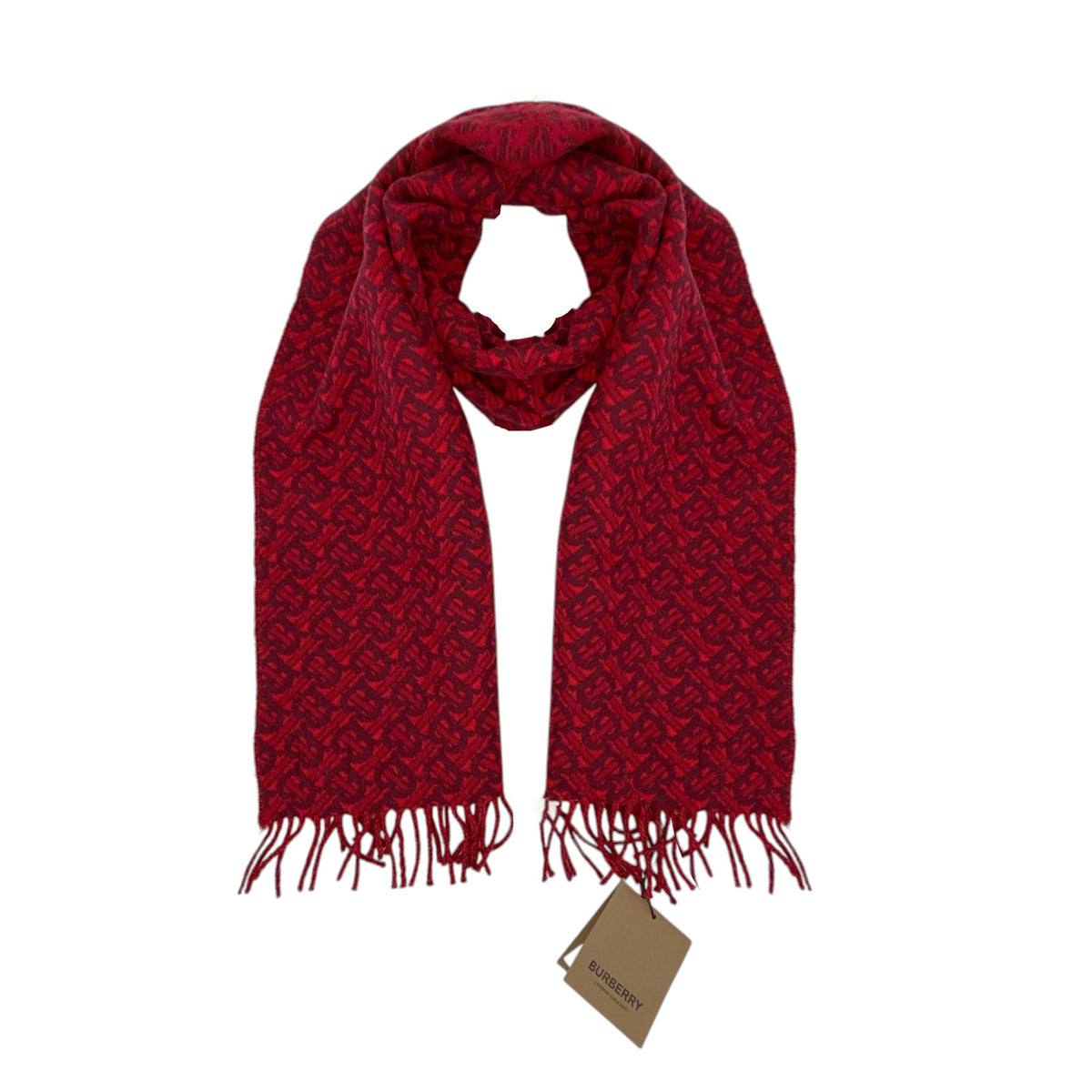 BURBERRY TB Motif Jacquard Cashmere Scarf in Red