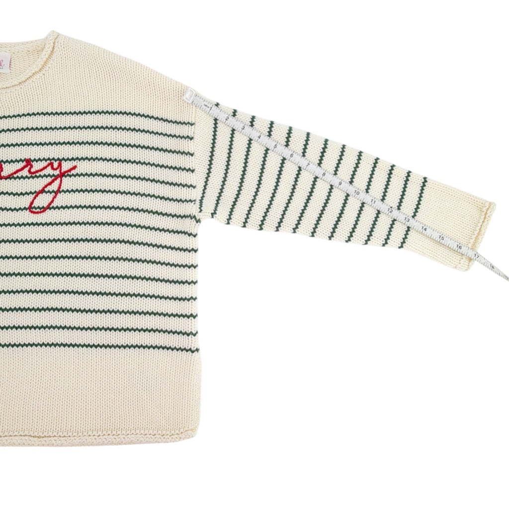 PINK PINEAPPLE Chloe Stripe Rollneck Merry Sweater in Ivory/Green XS