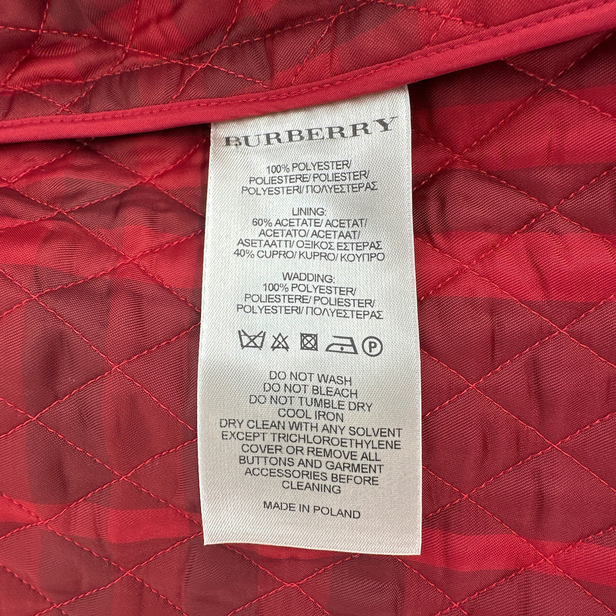 BURBERRY London Cropped Diamond Quilted Jacket in Red US10 | M