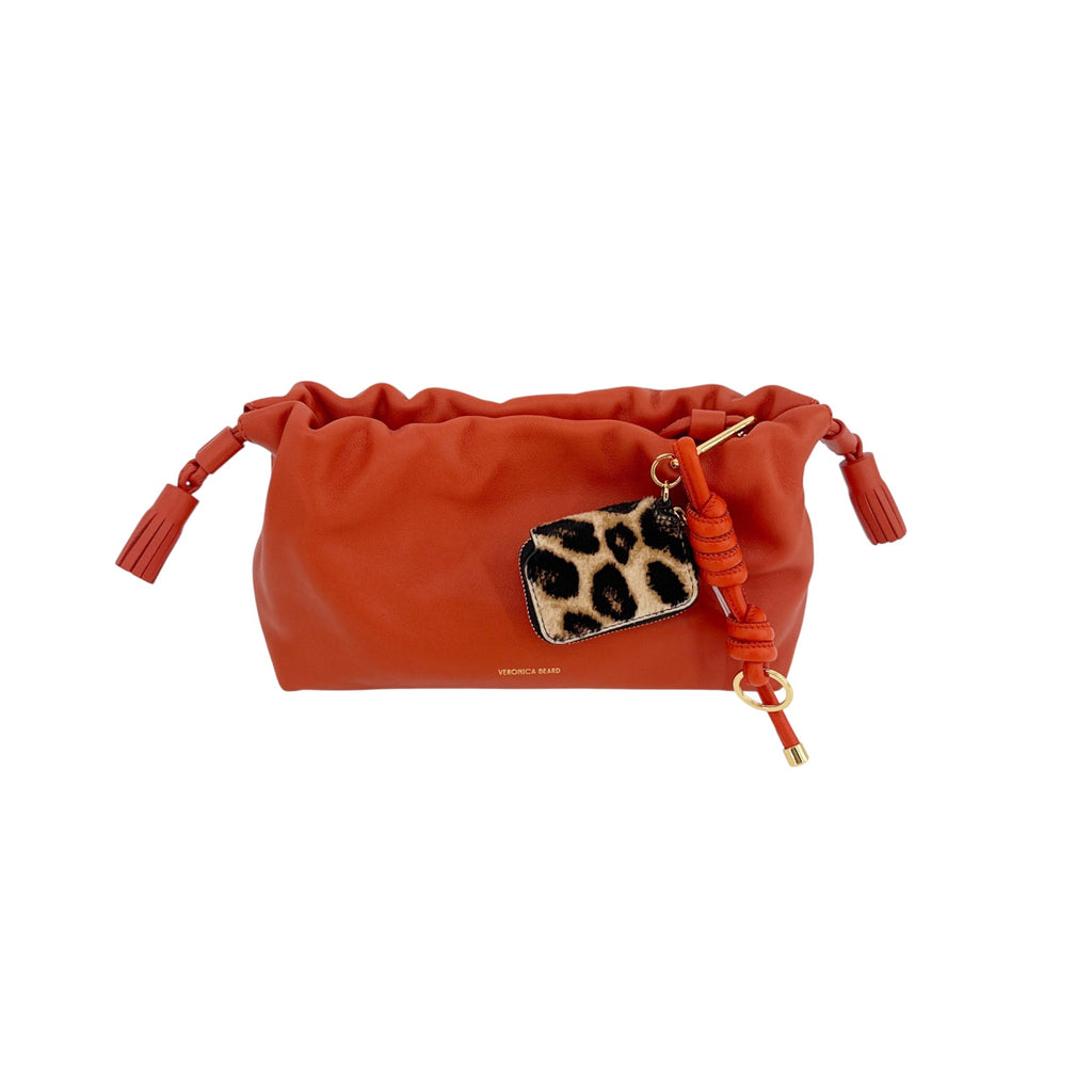 VERONICA BEARD Leopard Zip Pouch Bag Charm Dark Acorn
