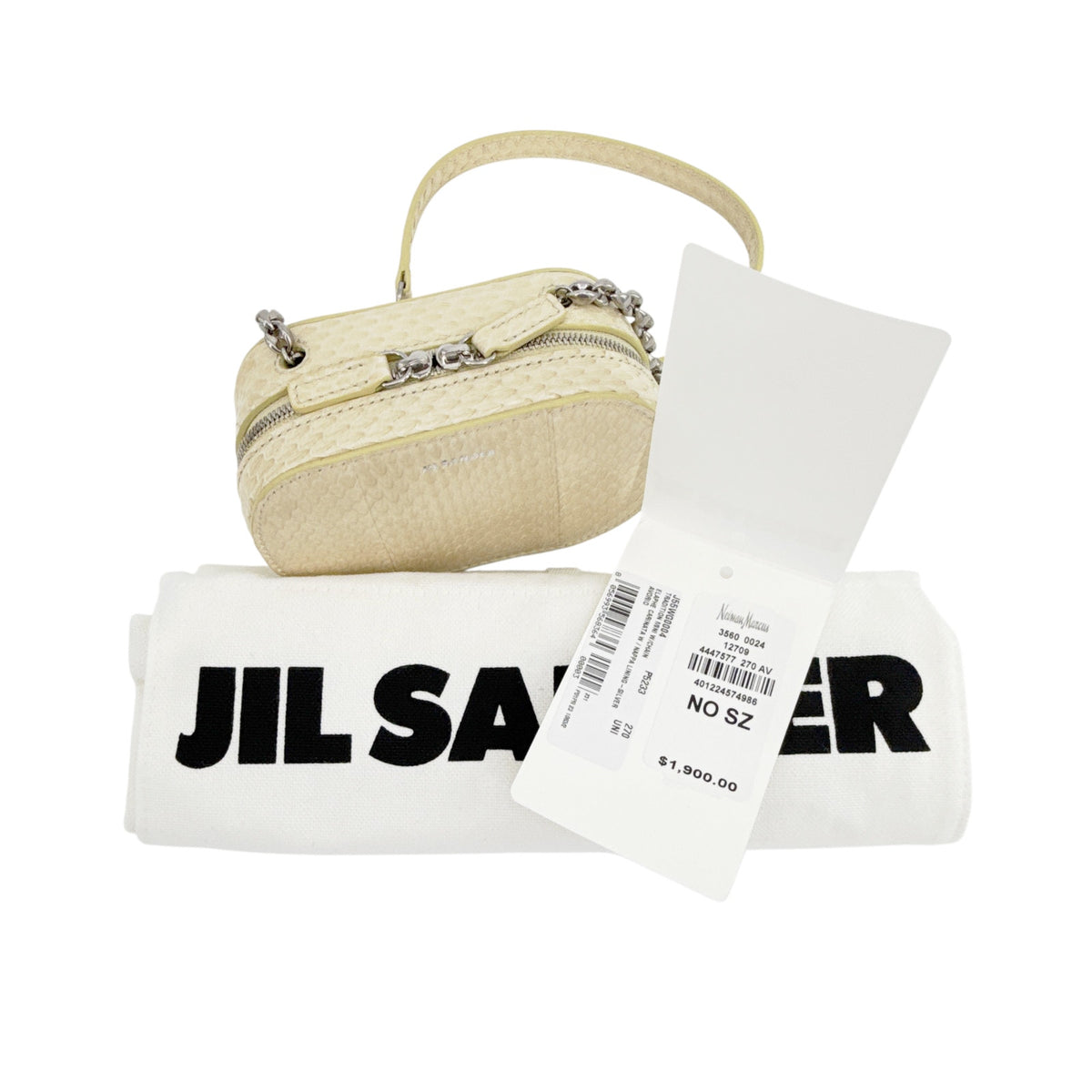 JIL SANDER Tradition Mini Snakeskin Bag with Chain in Ivory